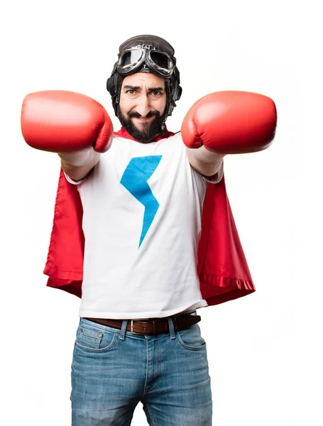 Молодой супергерой в боксёрских перчатках — стоковое фото