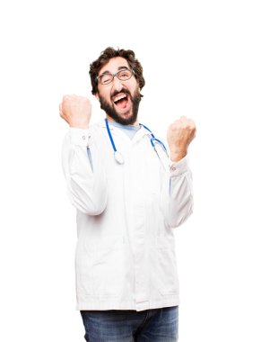 genç doktor adam zafer işareti ile