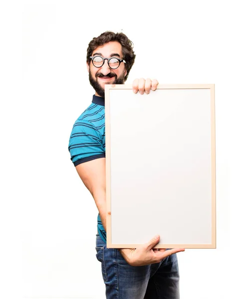 Jonge cool man met een bordje — Stockfoto