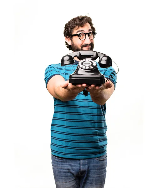 Δροσερός νεαρός με ένα vintage τηλέφωνο — Φωτογραφία Αρχείου