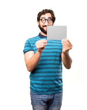 gri kartı ile genç serin adam