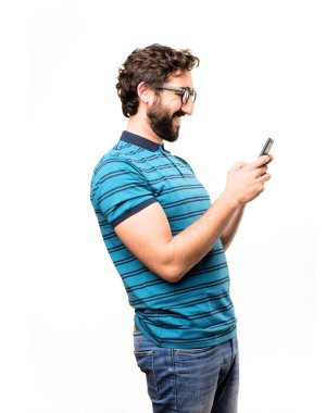 bir akıllı telefon ile genç serin adam