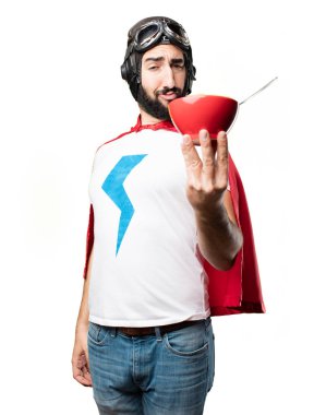 Genç süper kahraman having kahvaltı