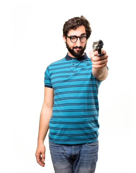 Jovem homem legal com uma arma — Fotografia de Stock