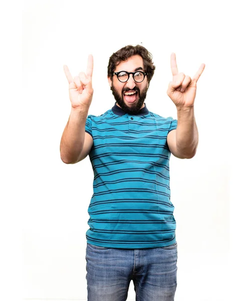 Jovem homem legal com expressão rock — Fotografia de Stock