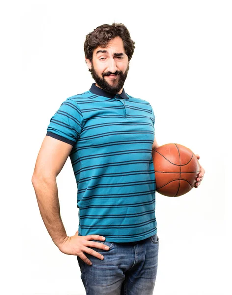 Młody człowiek fajny z piłkę do koszykówki — Zdjęcie stockowe
