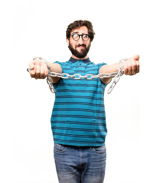 Young cool man with a steel chain — Stock Photo, Image