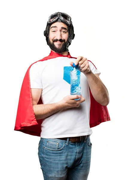 Jeune super héros avec une bouteille d'eau — Photo