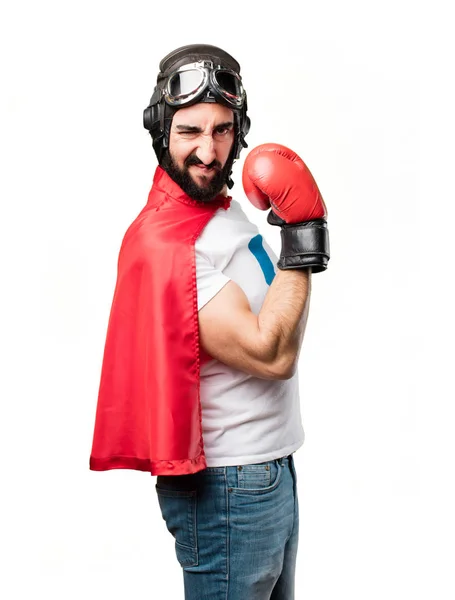 Молодий супер герой з боксерськими рукавичками — стокове фото