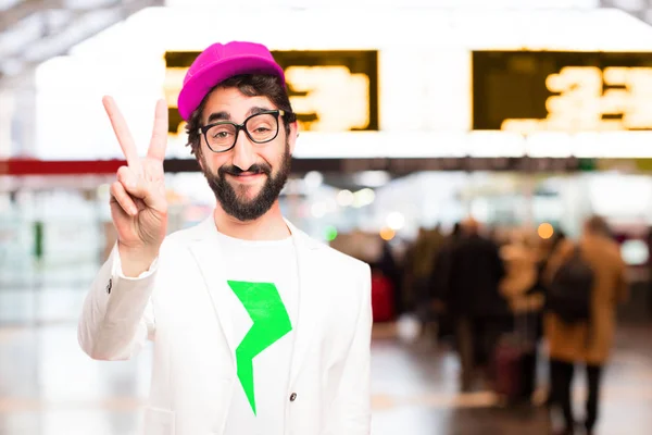 Jeune homme d'affaires fou avec signe numérique — Photo