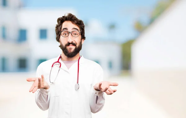 young doctor man with confused expression