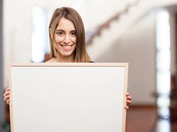 Young pretty woman with placard — Stock Photo, Image