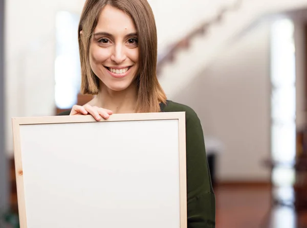 Young pretty woman with placard — Stock Photo, Image