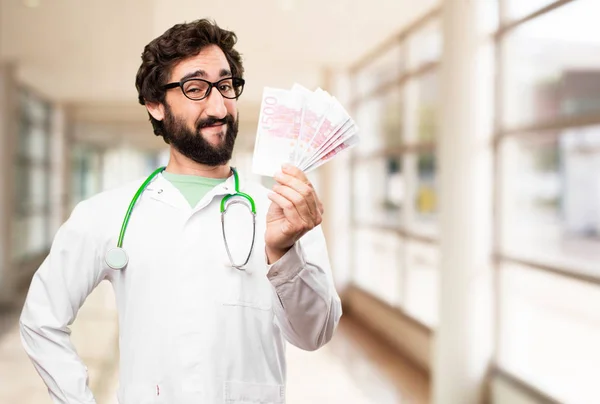 young doctor man with euro bills