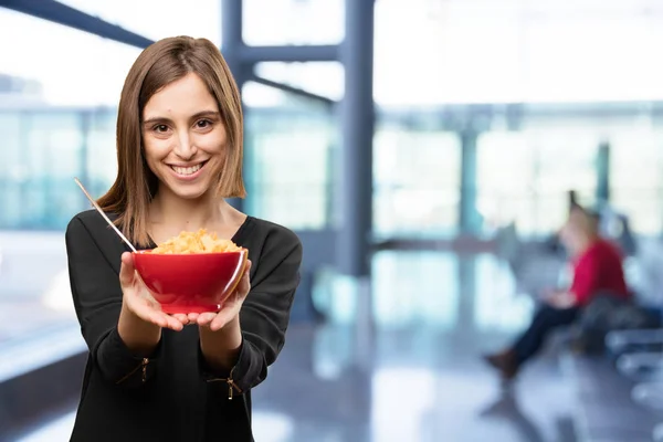 Young pretty woman with a breakfast — Stock Photo, Image