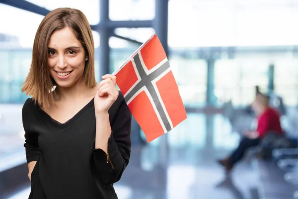 Young pretty woman with a flag — Stock Photo, Image