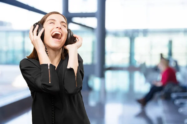 Young pretty woman with headphones — Stock Photo, Image