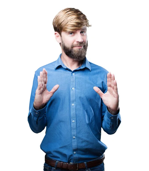 Young blonde man in showing pose — Stock Photo, Image