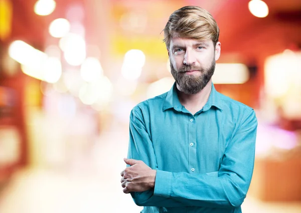 Young blonde man crossed arms — Stock Photo, Image