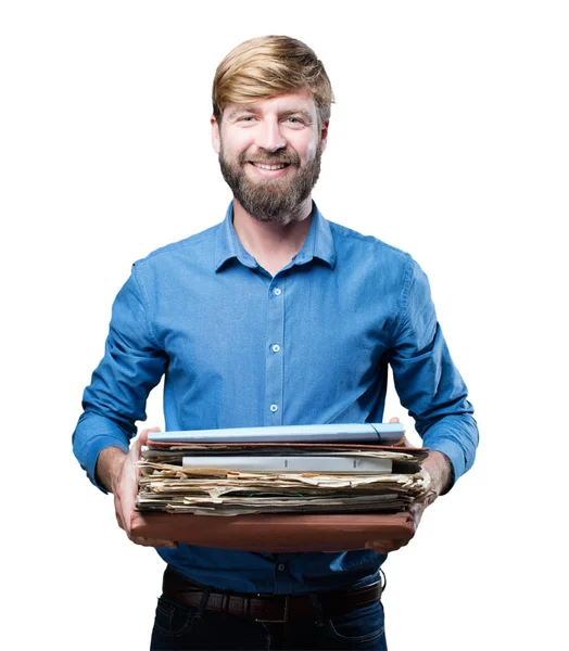 Young blonde man with files — Stock Photo, Image