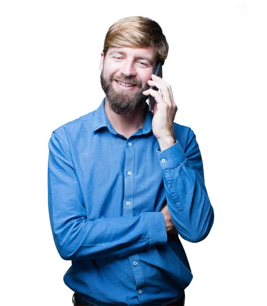 Young blonde man with mobile phone — Stock Photo, Image