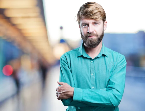 Young blonde man crossed arms — Stock Photo, Image