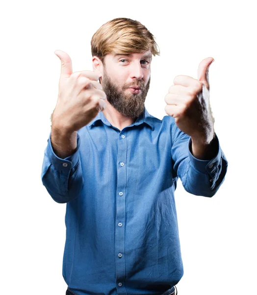 Young blonde man with okay sign — Stock Photo, Image