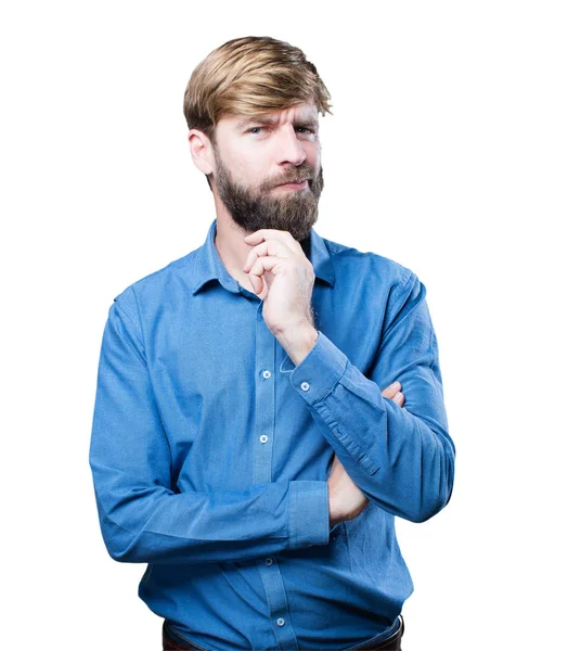 Young blonde man doubting — Stock Photo, Image