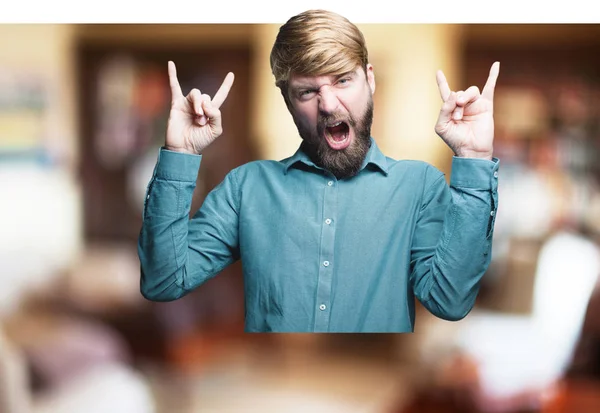 Man with rock and roll gesture — Stock Photo, Image