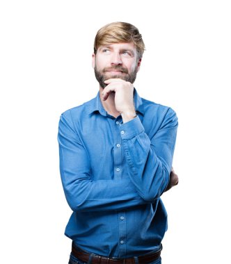 Genç sarışın adam düşünme 