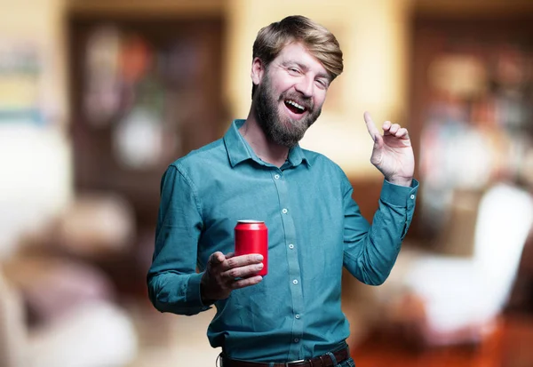 Young blonde man with beer — Stock Photo, Image