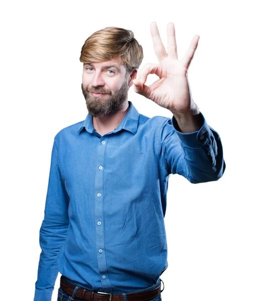 Young blonde man with okay sign — Stock Photo, Image