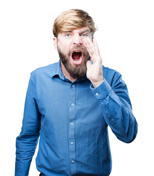 Jovem loira homem gritando — Fotografia de Stock