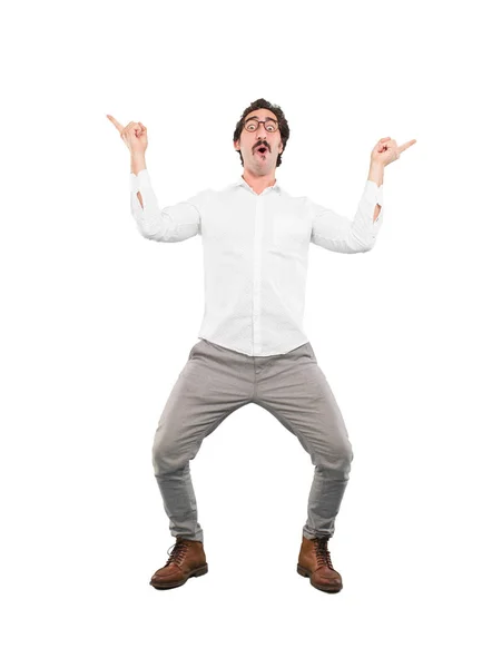 Young Crazy Man Victory Sign Full Body Cutout Person White — Stock Photo, Image