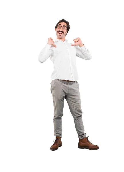 Young Crazy Man Proud Pose Full Body Cutout Person White — Stock Photo, Image