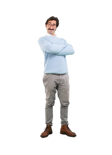 Young Crazy Man Proud Pose Full Body Cutout Person White — Stock Photo, Image