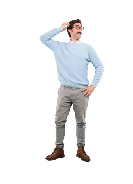 Young Crazy Man Thinking Confused Full Body Cutout Person White — Stock Photo, Image