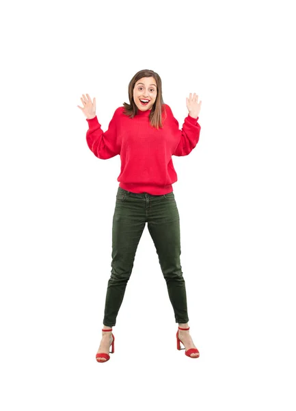Young Pretty Woman Surprised Full Body Cutout Person White Background — Stock Photo, Image