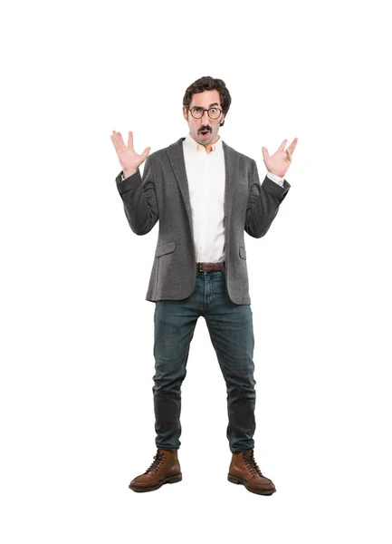 Young Crazy Man Scared Expression Full Body Cutout Person White — Stock Photo, Image