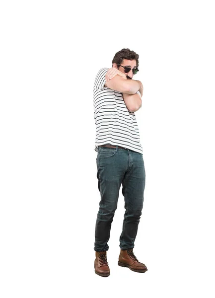 Young Crazy Man Scared Expression Full Body Cutout Person White — Stock Photo, Image