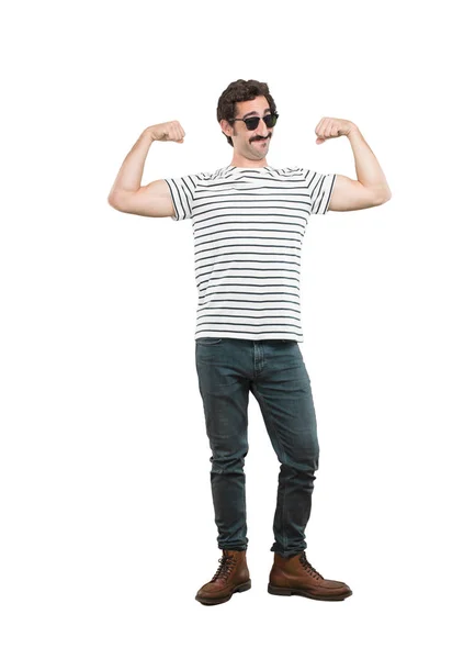 Young Crazy Man Strong Sign Full Body Cutout Person White — Stock Photo, Image