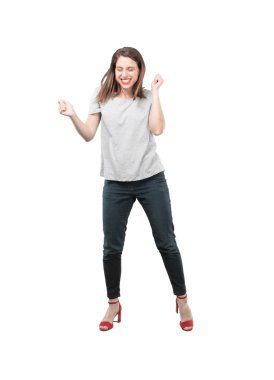 Genç güzel kadın dans. Tam vücut kesme kişi beyaz arka plan.