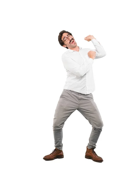 Young Crazy Man Dancing Full Body Cutout Person White Background — Stock Photo, Image