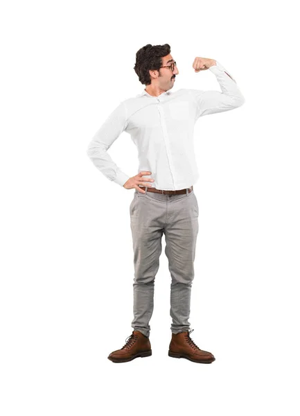 Ung Galen Man Stark Pose Hela Kroppen Cutout Person Mot — Stockfoto