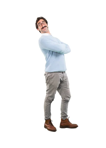 Young Crazy Man Proud Pose Full Body Cutout Person White — Stock Photo, Image