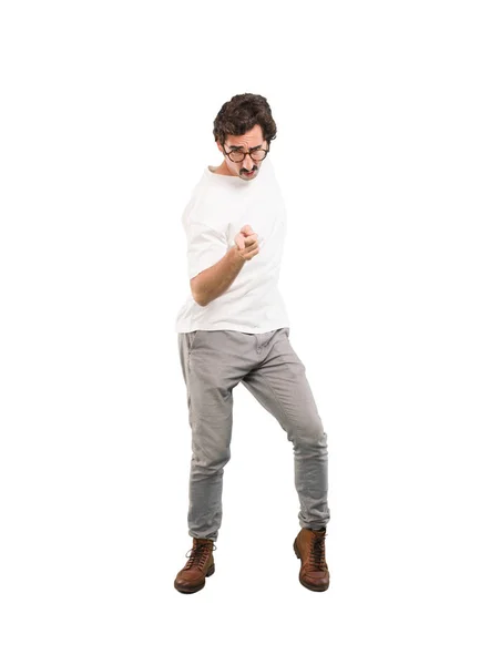 Young Crazy Man Dancing Full Body Cutout Person White Background — Stock Photo, Image