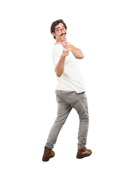 Junger Verrückter Mann Überrascht Ganzkörperausschnitt Person Vor Weißem Hintergrund — Stockfoto