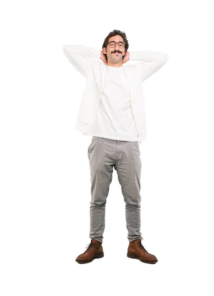 Young Crazy Man Satisfied Expression Pose Full Body Cutout Person — Stock Photo, Image