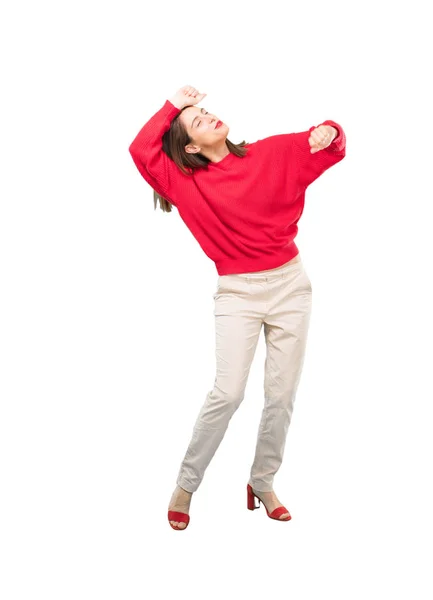 Young Pretty Woman Dancing Full Body Cutout Person White Background — Stock Photo, Image