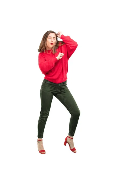 Young Pretty Woman Dancing Full Body Cutout Person White Background — Stock Photo, Image